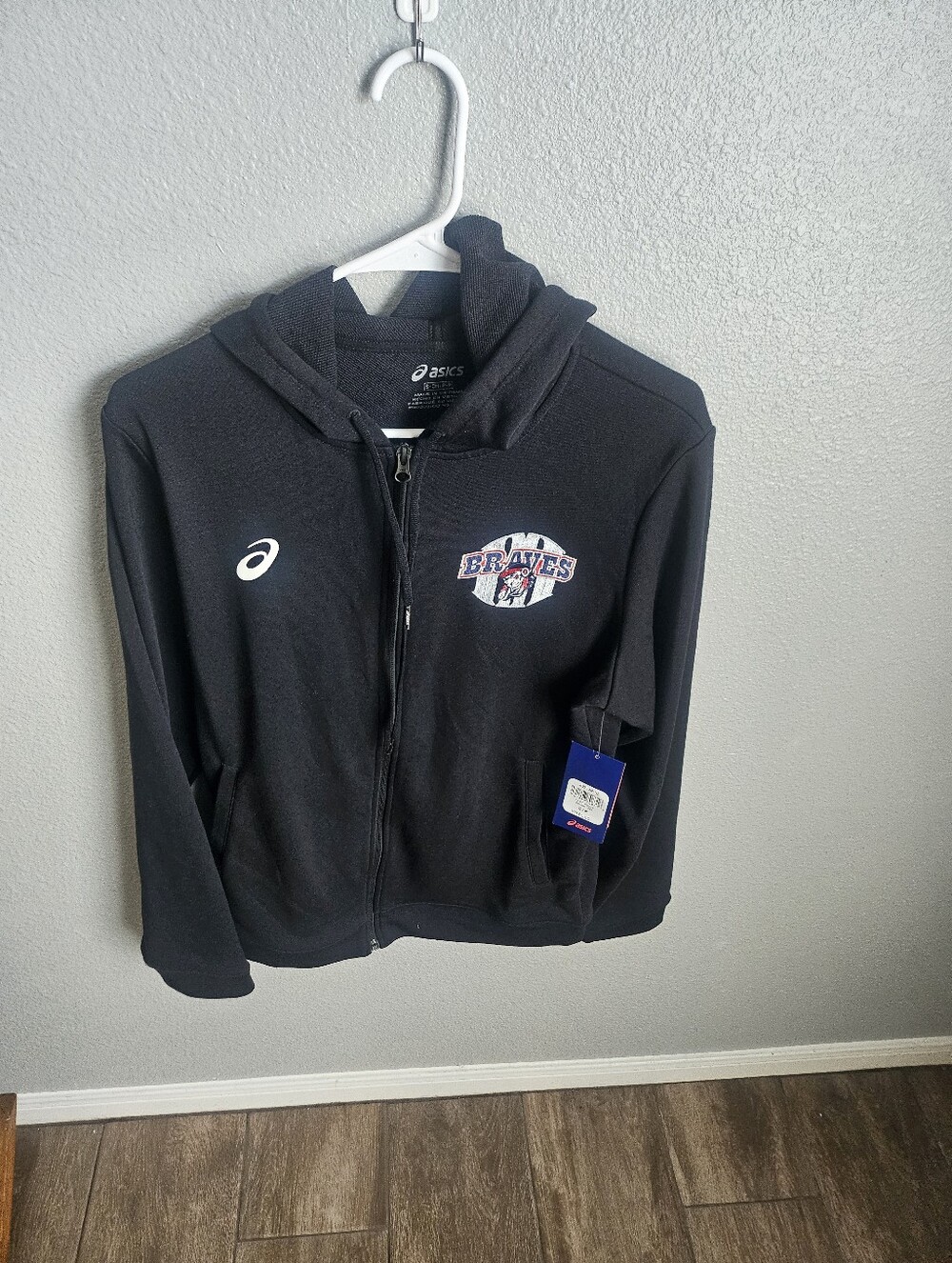 Asics Black Full-Zip Hoodie with Braves Chest Patch